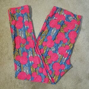 LuLaRoe x Disney Minnie Mouse Women's Leggings Tall & Curvy 12-18 Pink Blue
